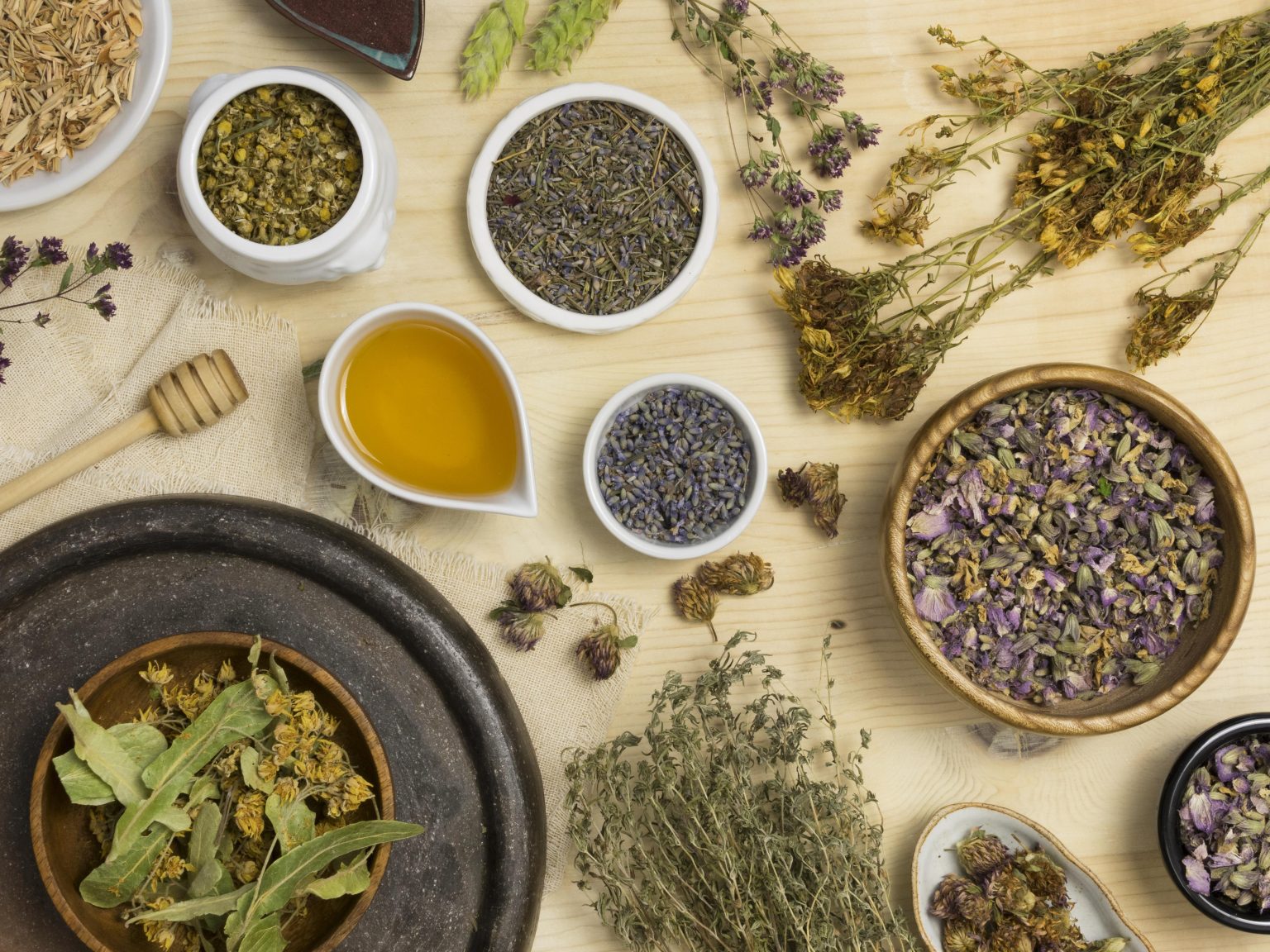 Flat Lay Natural Medicinal Spices Herbs 1536x1152