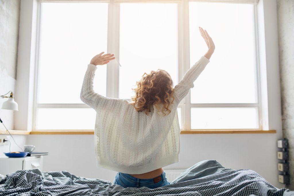 young woman in winter morning