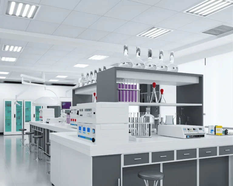 Clean laboratory room with testing instruments