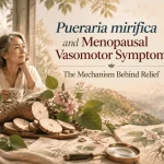 Pueraria mirifica and Menopausal Vasomotor Symptoms: The Mechanism Behind Relief Pueraria mirifica and menopausal vasomotor symptoms with botanical root and hormonal research concept